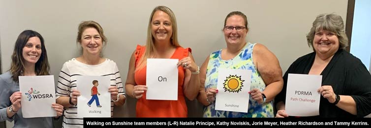 Walking on Sunshine team photo. (L-R) Natalie Principe, Kathy Noviskis, Jorie Meyer, Heather Richardson and Tammy Kerrins.